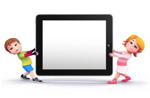 Cute kids with tab Stock Illustration