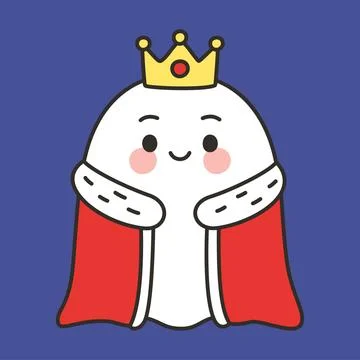 Cute King Ghost Emote Vector Wearing Crown and Royal Cape on Blue Background Stock Illustration