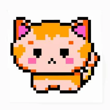 Cute kitten 8 bit pixel art illustration icon Stock Illustration