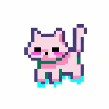 Cute kitten 8 bit pixel art illustration icon Stock Illustration