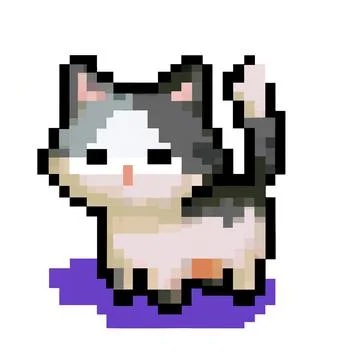 Cute kitten 8 bit pixel art illustration icon Stock Illustration