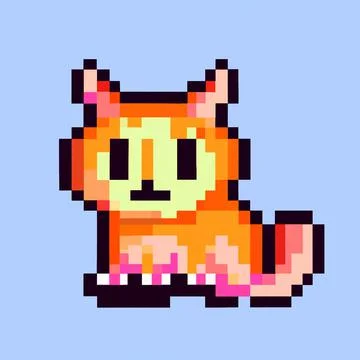 Cute kitten 8 bit pixel art illustration icon 스톡 일러스트