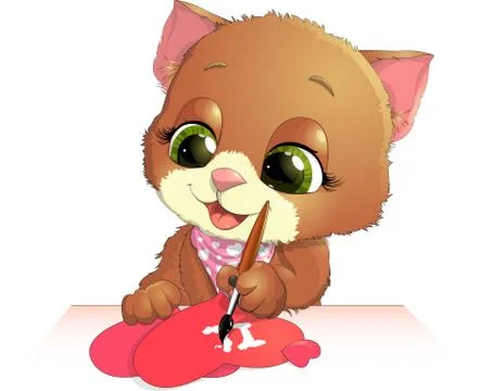 Cute kitten draws Stock Illustration