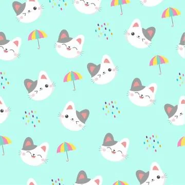 Cute Kitten Face Seamless pattern Vector Stock Illustration