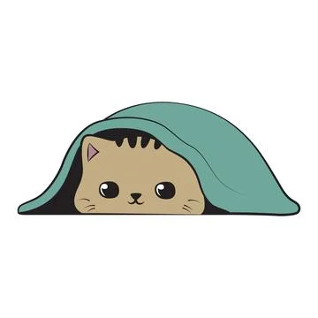 Cute kitten hiding under a sheet. Vector illustration Stock Illustration