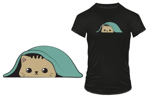 Cute kitten hiding under a sheet. Vector illustration Stock Illustration