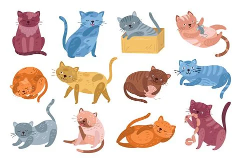 Cute kitten. Jumping cat, isolated kittens characters design. Cartoon doodle 스톡 일러스트