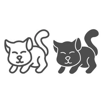 Cute kitten line and solid icon, domestic animals concept, cat silhouette sign Illustrazione stock