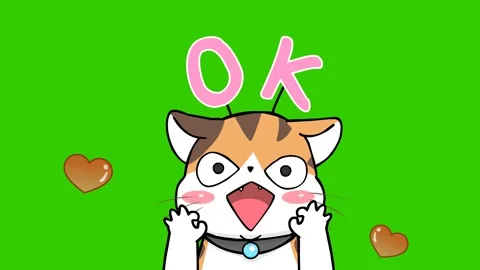 Cute Kitten with 'OK' Sign Animation - Green Screen Stock Footage 282772425