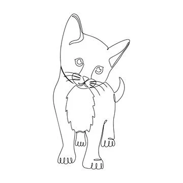 Cute kitten in one line. Continuous linear drawing of a pet.Minimalist one-line Stock Illustration