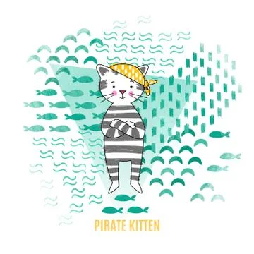 Cute kitten pirate vector illustration Stock Illustration
