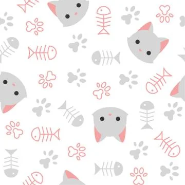 Cute kitten seamless pattern, cat lover theme Stock Illustration