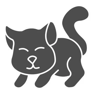 Cute kitten solid icon, domestic animals concept, cat silhouette sign on white Illustrazione stock