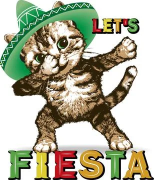 Cute kitten in sombrero making dab move. Illustrazione stock