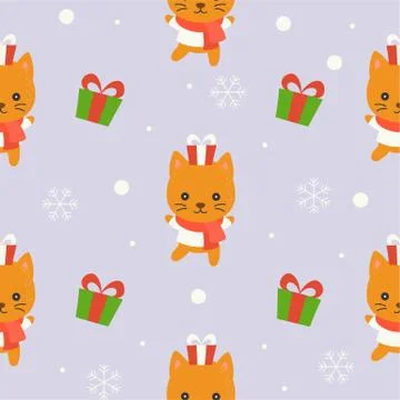 Cute kitten winter theme, editable line detail,christmas seamless pattern the Stock Illustration