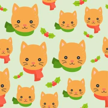 Cute kitten winter theme, editable line detail,christmas seamless pattern the Stock Illustration