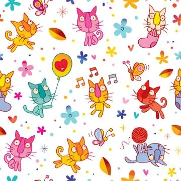 Cute kittens seamless pattern Stock Illustration
