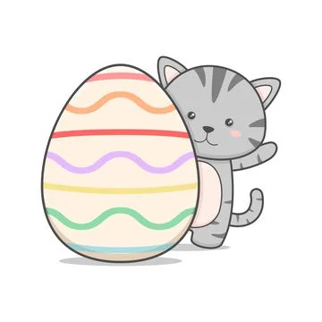 Cute Kitty Cat Behind Easter Egg Stock Illustration