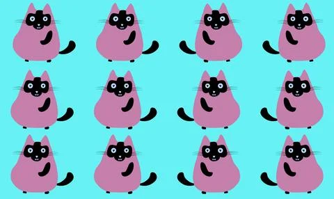 Cute kitty cat vector illustration set with different cat breeds, toys Stock Illustration