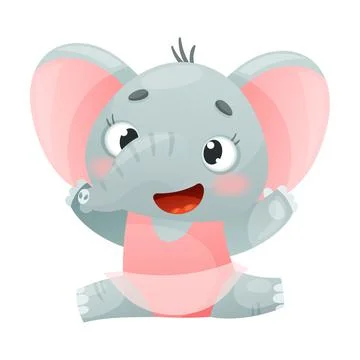Cute kitty elephant in pink tutu dress. Funny baby animal dancing cartoon vector Stock Illustration