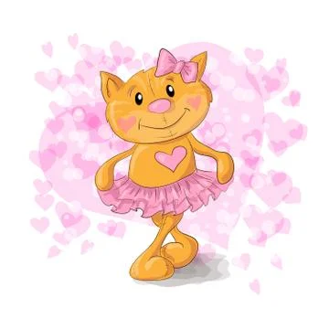 Cute Kitty with hearts. Vector illustration Stock Illustration