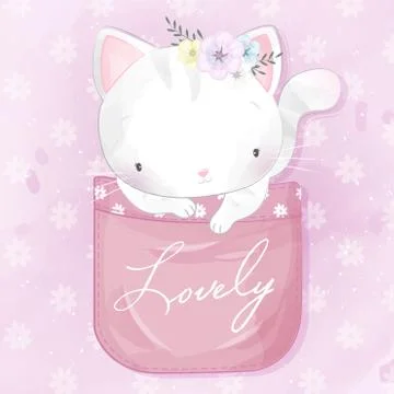 Cute kitty sitting inside the pocket illustration Stock Illustration