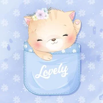 Cute kitty sitting inside the pocket illustration Stock Illustration