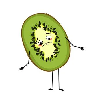 Cute kiwi character with sad emotions Illustrazione stock