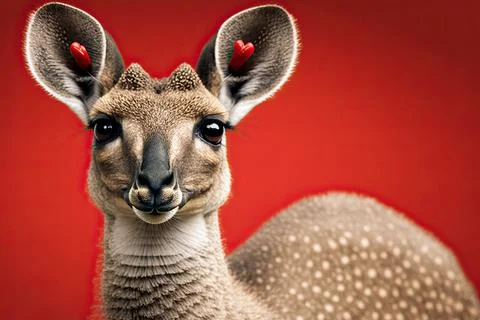 Cute  Klipspringer, isolated on a background with red hearts Stock Illustration