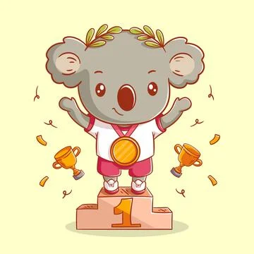 Cute koala is on the 1st place Stock Illustration