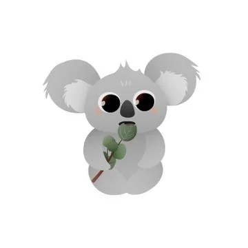 Cute koala bear eating eucalyptus leaves isolated on white background Stock Illustration