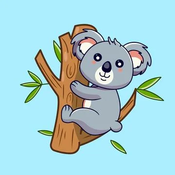 Cute Koala Bear Hanging on Tree Vector Illustration Stock Illustration