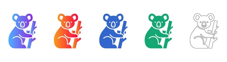 Cute Koala Bear Icon Set in Colorful Gradient Styles Stock-Illustration