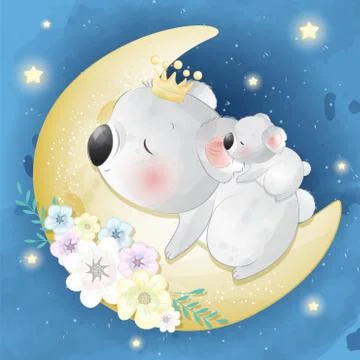 Cute koala bear mother and baby illustration Stock Illustration