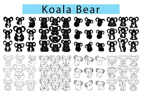 Cute Koala Bear outline drawing easy, Adorable Koala Bear vector art Stock Illustration