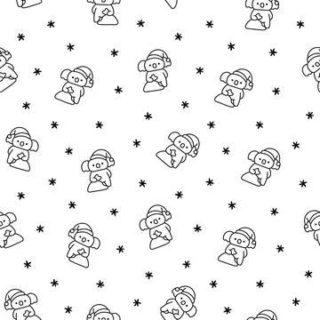 Cute koala bear. Seamless pattern. Coloring Page. 스톡 일러스트