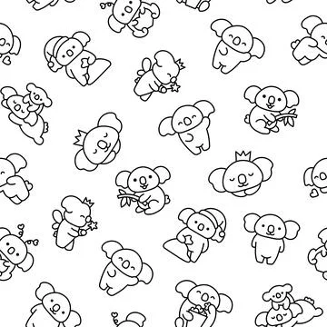 Cute koala bear. Seamless pattern. Coloring Page. Stockillustratie