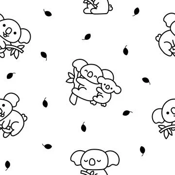 Cute koala bear. Seamless pattern. Coloring Page. Stock Illustration