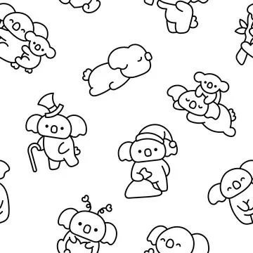 Cute koala bear. Seamless pattern. Coloring Page. Stockillustratie
