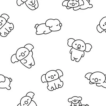 Cute koala bear. Seamless pattern. Coloring Page. Stock Illustration