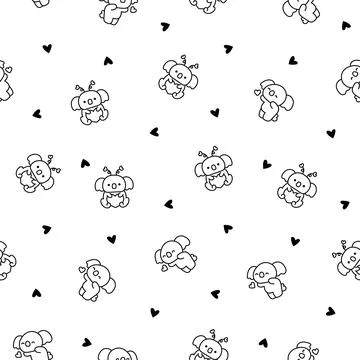 Cute koala bear. Seamless pattern. Coloring Page. Illustrazione stock