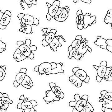 Cute koala bear. Seamless pattern. Coloring Page. Stockillustratie