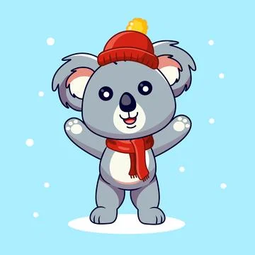 Cute Koala Bear in Winter Hat and Scarf Waving Stock Illustration