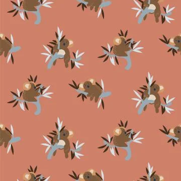 Cute koala bears on eucalyptus tree seamless vector pattern. イラスト素材