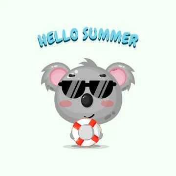 Cute koala carrying a float with summer greetings Stock Illustration