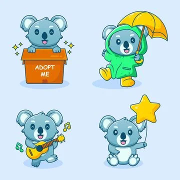 Cute koala cartoon set Stock Illustration