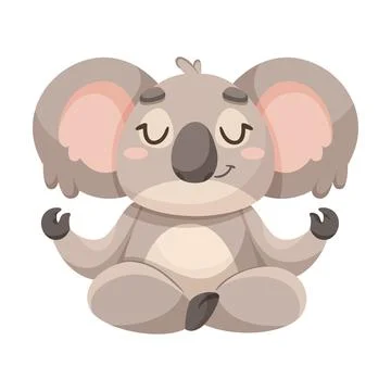 Cute Koala Character with Large Ears and Nose Meditating in Lotus Pose Vector Stock Illustration