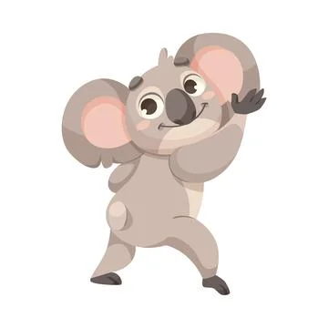 Cute Koala Character with Large Ears and Nose Dancing Vector Illustration Illustrazione stock