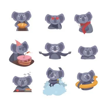 Cute koala characters set isolated on white Illustrazione stock