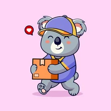 Cute Koala Courier Walking Delivering a Package Vector Illustration Stock Illustration